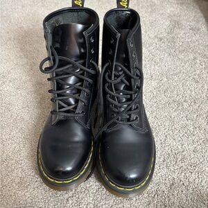 Black Lace-Up Boots with Yellow Stitching Dr. Martens Docs